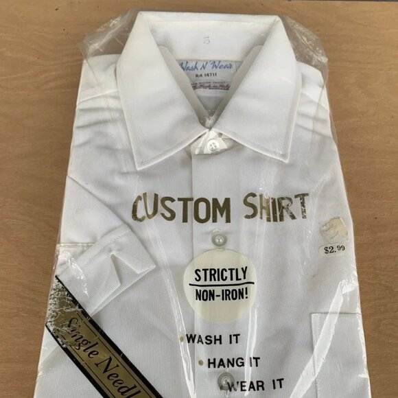Wash N Wear Custom Shirt Short Sleeve White Made In Italy Size 15 NOS 60's 70's - Picture 1 of 3